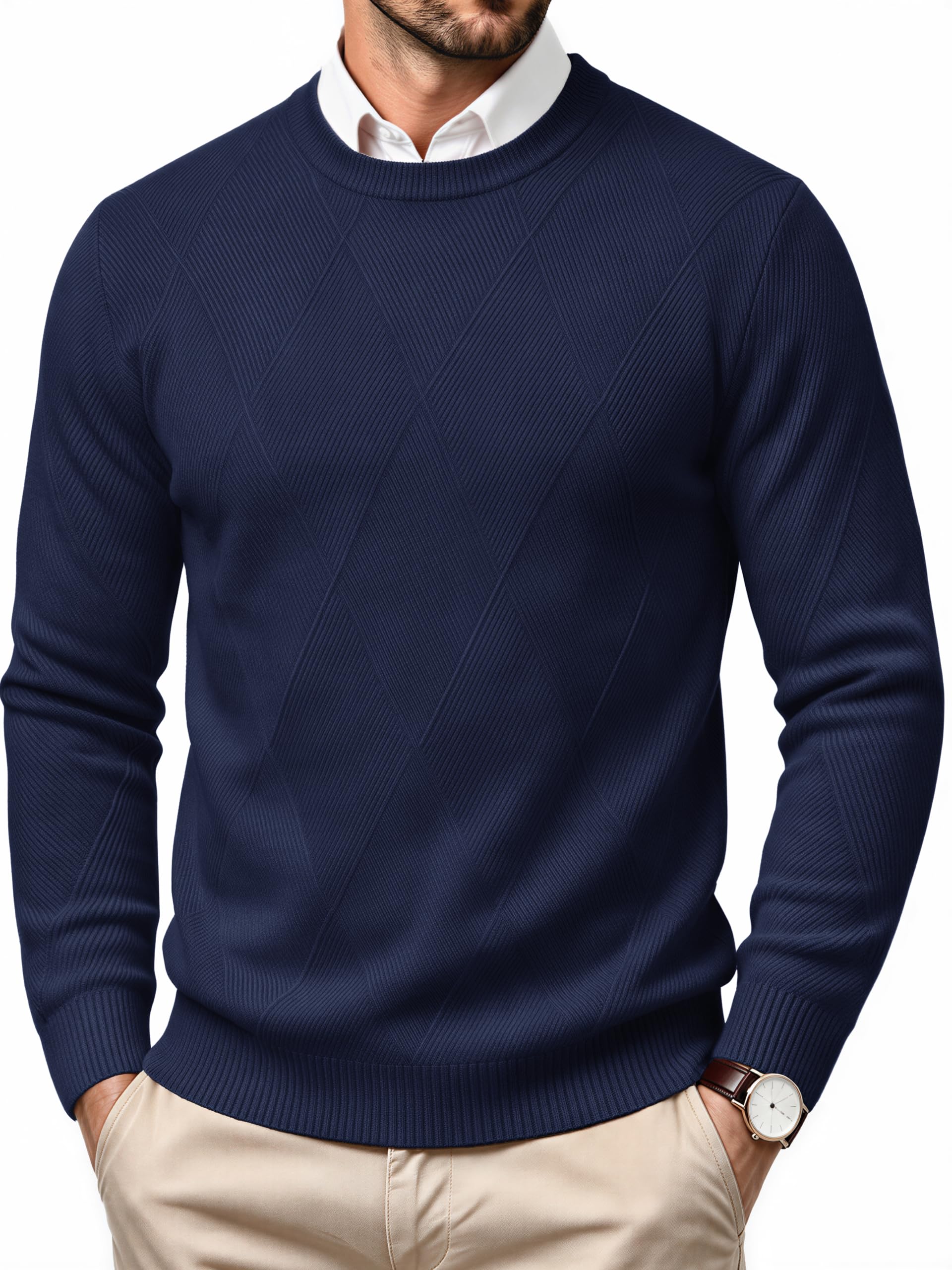 MAGCOMSEN Men's Crew Neck Sweater Casual Fall Winter Textured Pullovers