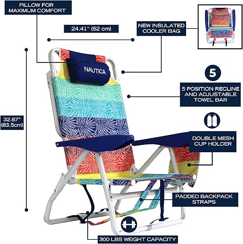 Miniatura 3 de Nautica Silla de playa con mochila de aluminio de 5 posiciones con almohada