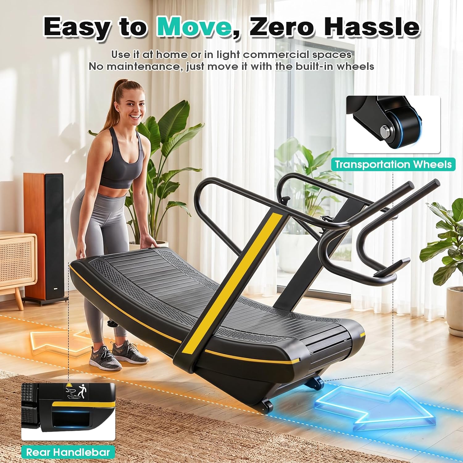 Manual Curved Treadmill, Curved Manual Treadmill with 6-Level Resistance, LCD Display, Handlebar, Non-Electric Motorless Fitness Equipment for Home & Gym, Cardio & Anaerobic Training image 6
