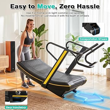 Manual Curved Treadmill, Curved Manual Treadmill with 8-Level Resistance, LCD Display, Handlebar, Non-Electric Motorless Fitness Equipment for Home & Gym, Cardio & Anaerobic Training