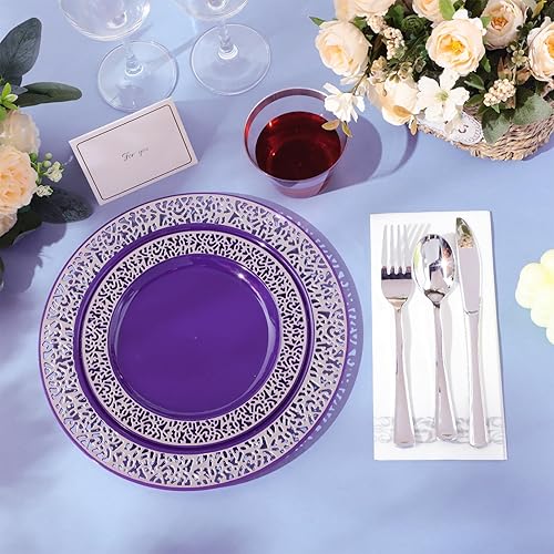 Miniatura 4 de Norme Juego de vajilla de plástico de 50 piezas para 50 invitados, incluye 50 platos llanos de 10.2 pulgadas, 50 platos de 7.5 pulgadas, 150