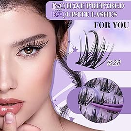 B&Q Wispy Lash Clusters Kit B28, DIY Lash Extension Kit 156PCS Eyelash Extension Kit, Soft Natural Lash Clusters 8-18MIX D Curl Lash cluster, Thin Black Band Cluster Eyelash Extensions (B28 Set)