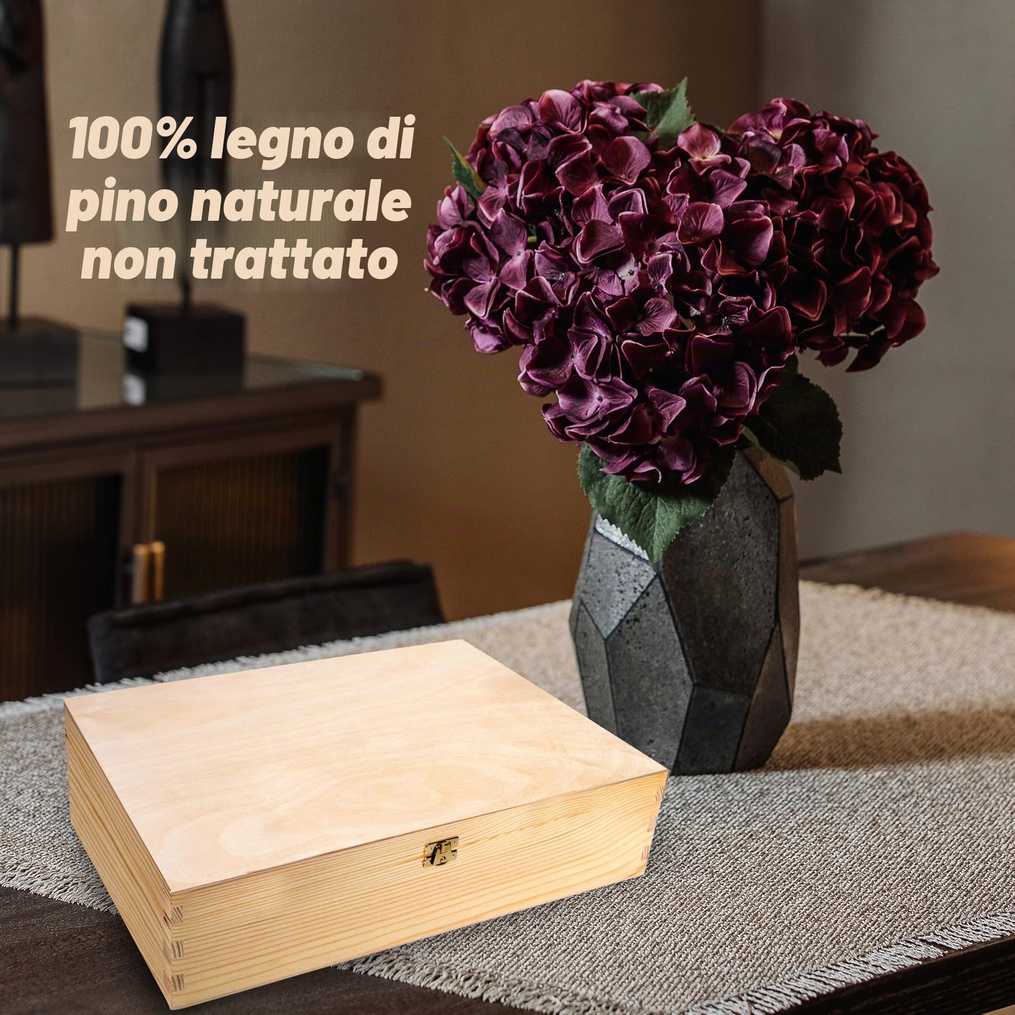 Scatola di legno con coperchio, portaoggetti, decorativa, per artigianati e come confezione per regali, 40 x 30 x 10 cm, in legno naturale