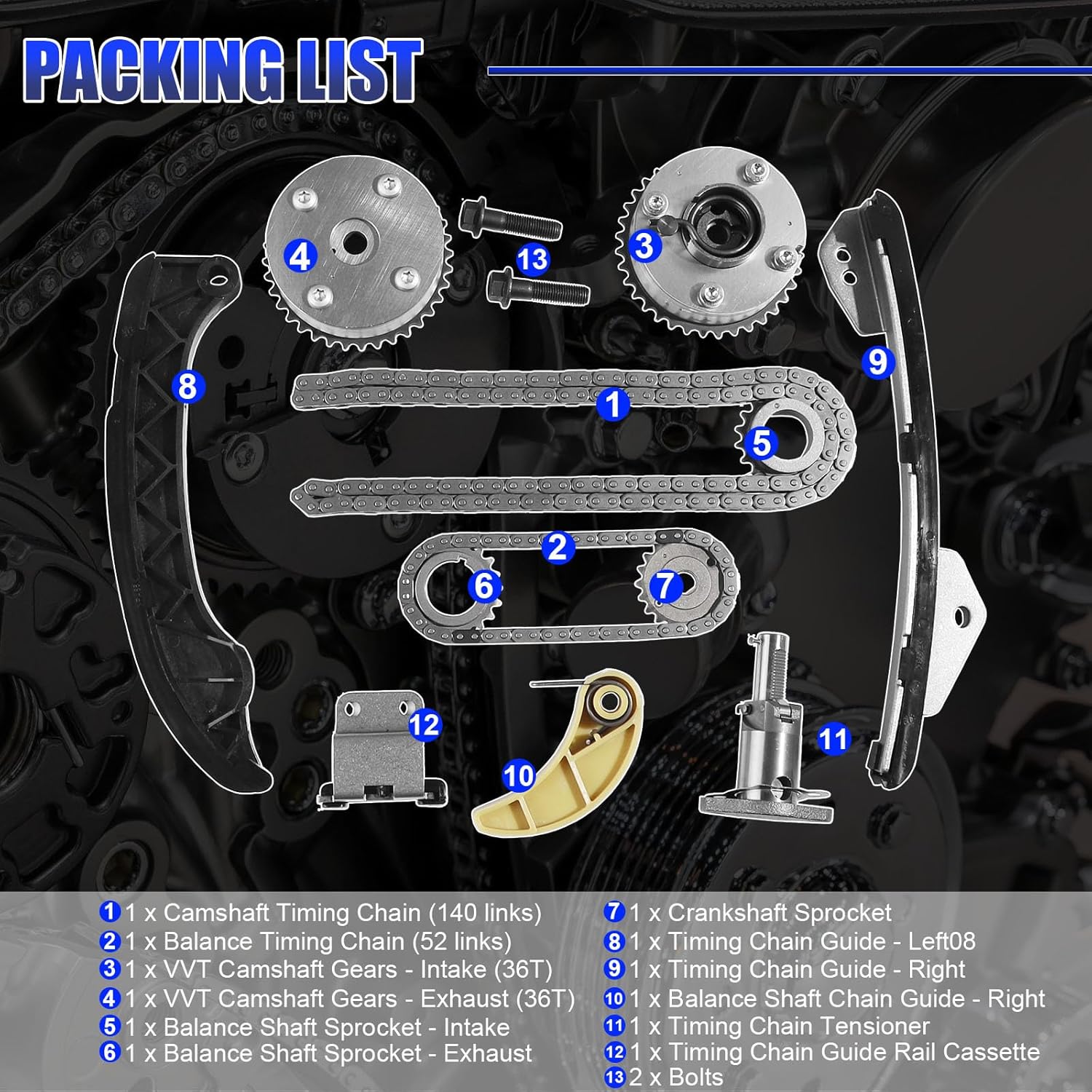 Engine Timing Chain Kit, For Toyo-ta Corolla Matrix Prius, For Scion XD, For Pontiac Vibe OE: 13070-0T010 13050-0T010