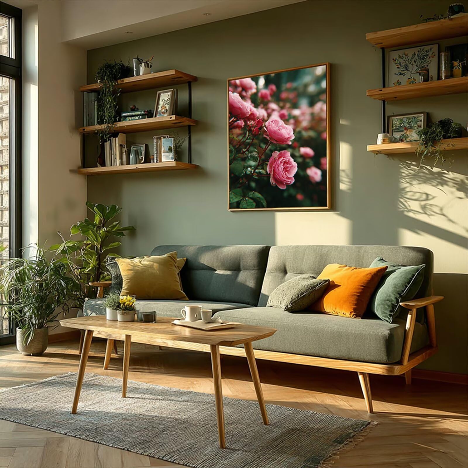 Rosa Dipingere con i Numeri Adulti con Telaio, Flower Dipingere con i Numeri Kit, DIY Disegni da Colorare per Adulti con Pennelli e Vernice Acrilica, Regalo Amica, Decorazioni Casa 50x70cm Y-9533