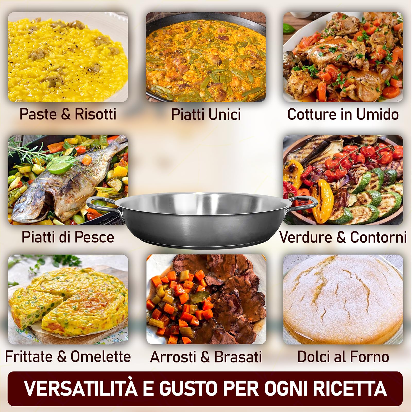 Sicignano | Tegame Ø28 cm, Acciaio Inox 18/10 con Triplo Fondo, per Gas Elettrico Induzione Vetroceramica, Linea Master – Made in Italy – per Ristorazione e Uso Domestico