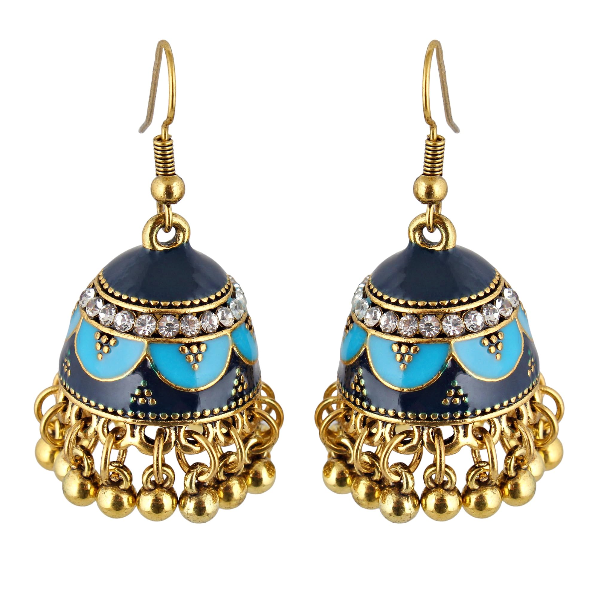 LUCKY JEWELLERY Designer Antique Gold Plated Firoji Blue Color Meenakari Stone Jhumki Earring For Girls & Women (200-CHJM1-1150-FB) (B0CY59JHJZ) Amazon Price History, Amazon Price Tracker