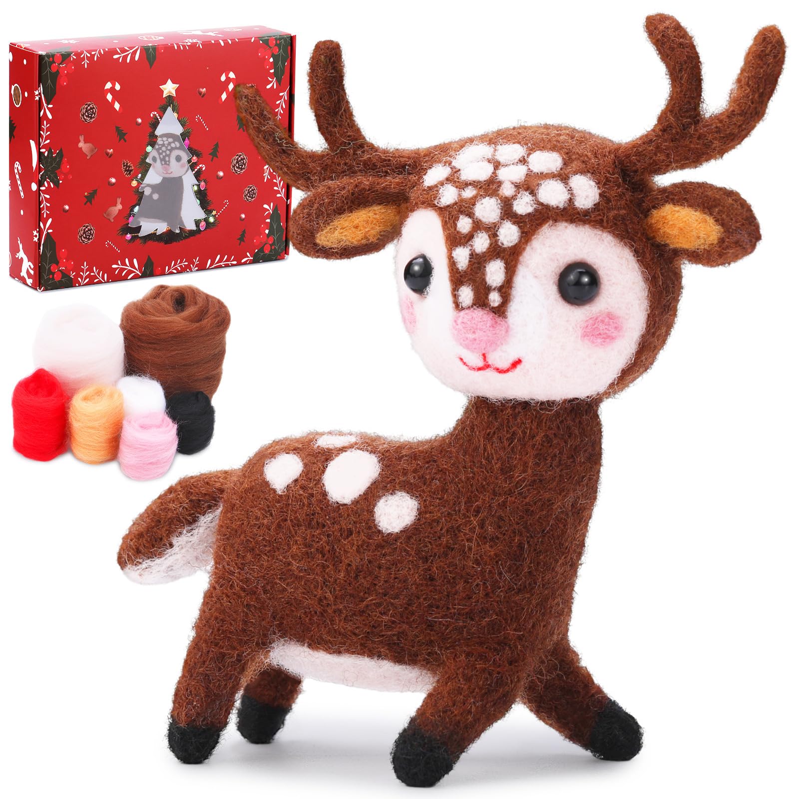 YWLUUOO Needle Felting Package Christmas Dolls Toy Craft Non Finished Wool Felt Starter Kits with Tools Needle Felting Supplies