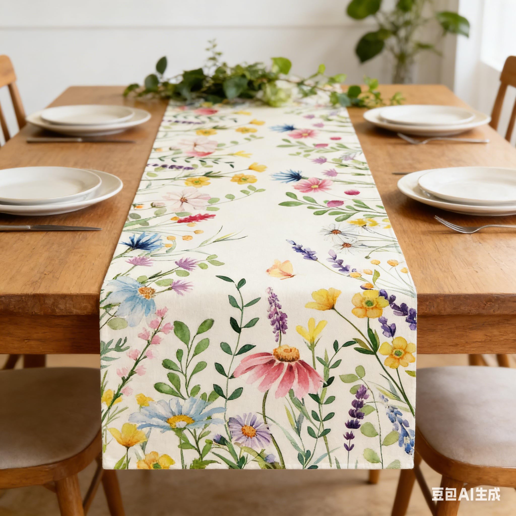 Floral Table Runner, Spring Table Runner for Dining Tables, Spring Summer Tables Decor, Dining Tabless Runners for Kitchen Party Decor, Machine Washable Linen Blend Tablecloth for Home Party Decors