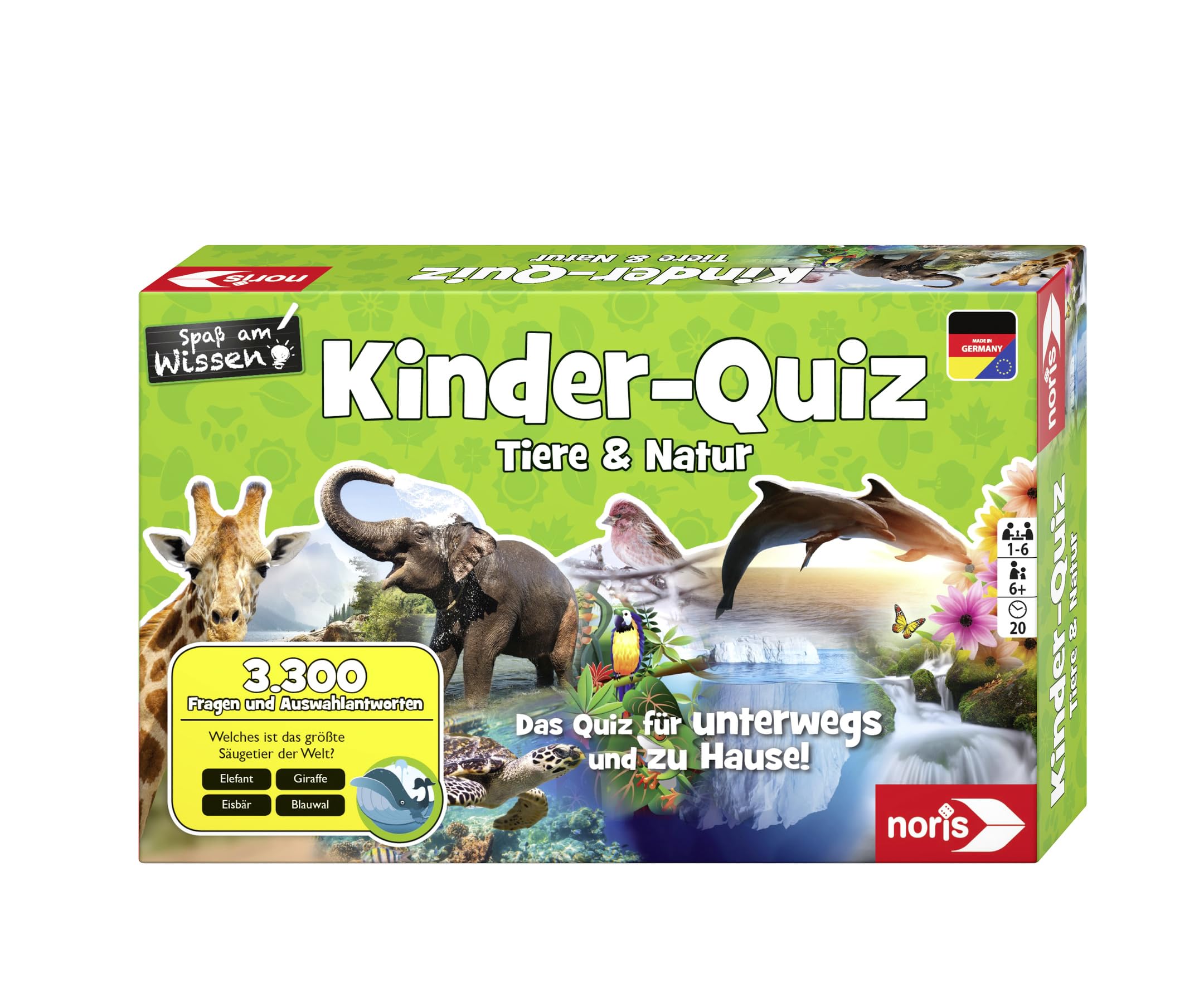 Noris 606011629 Children's Quiz Animals and Nature, Family Fun for Home or Travel for 1-6 Players from 6 Years