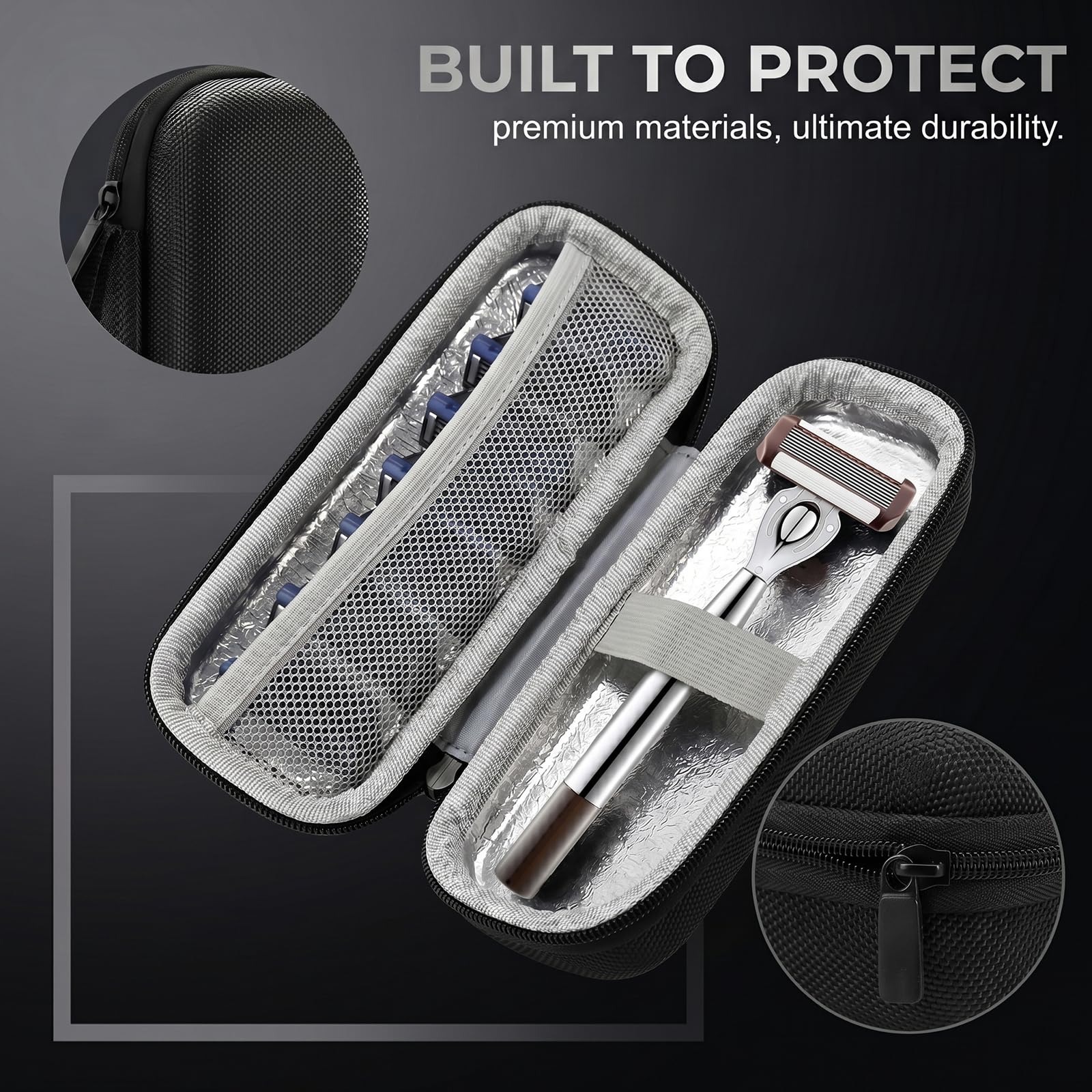 1 Pezzi Custodia Rasoio in EVA con Tessuto Oxford, Portatile Impermeabile Compatibile con Rasoi Manuali, Dimensioni 18x7,5x4,5 cm, Nero
