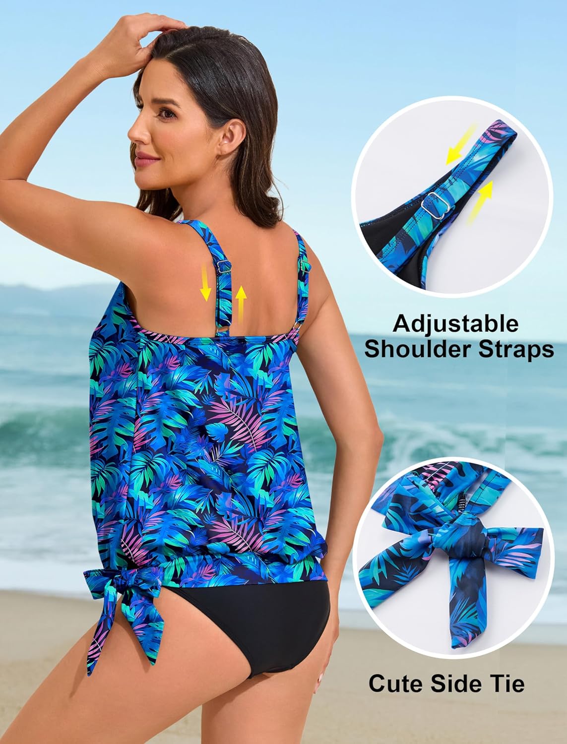 Arolina Tankini Tops for Women Modest Swim Tops Only Bathing Suit with Side Straps No Bottom (S-22W)
