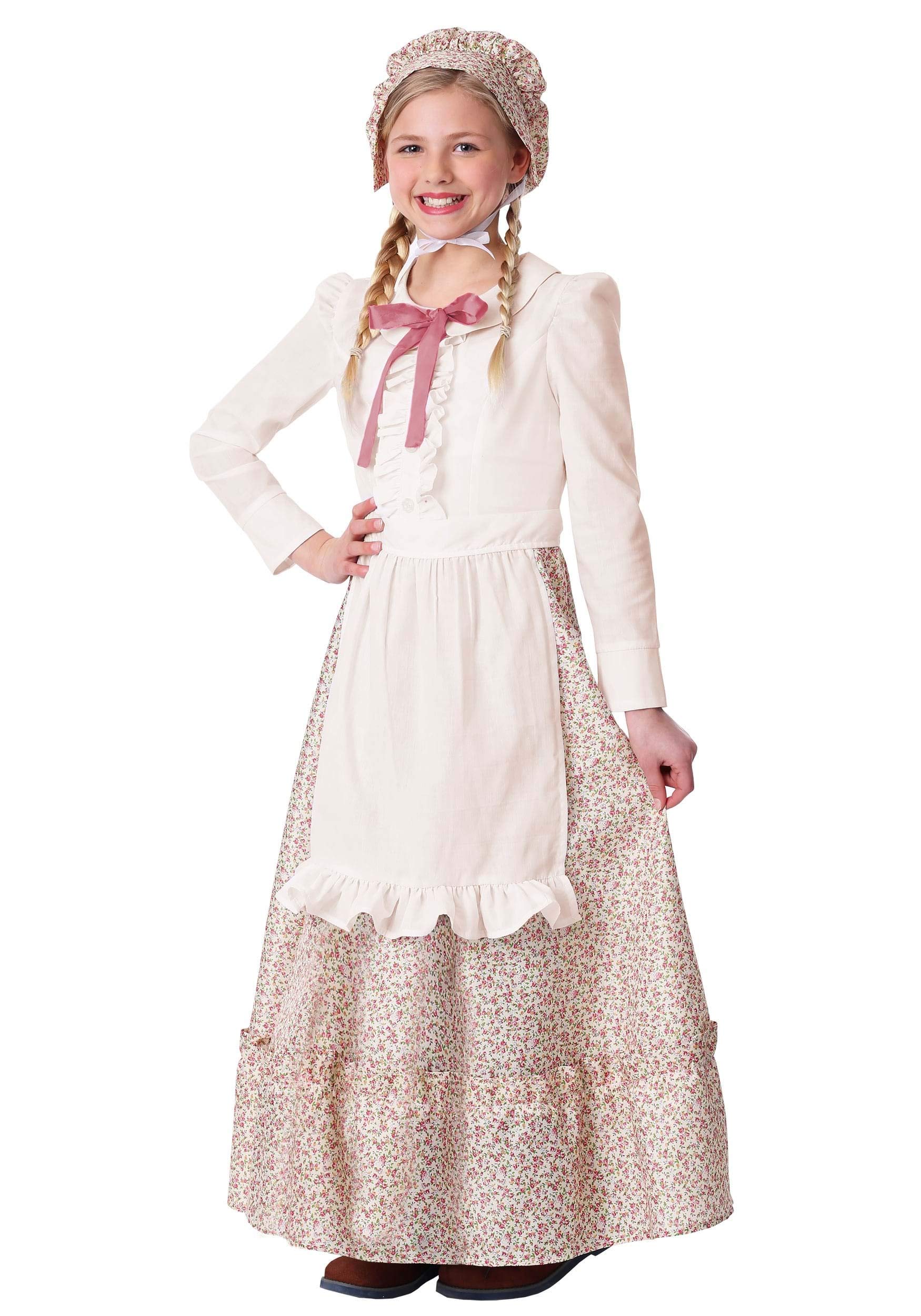 Amazon.com: Girls Prairie Pioneer Halloween Costume Dress | Kids Prairie  Dress with Apron, & Bonnet | Outfit for Themed Events X-Small : Clothing,  Shoes & Jewelry