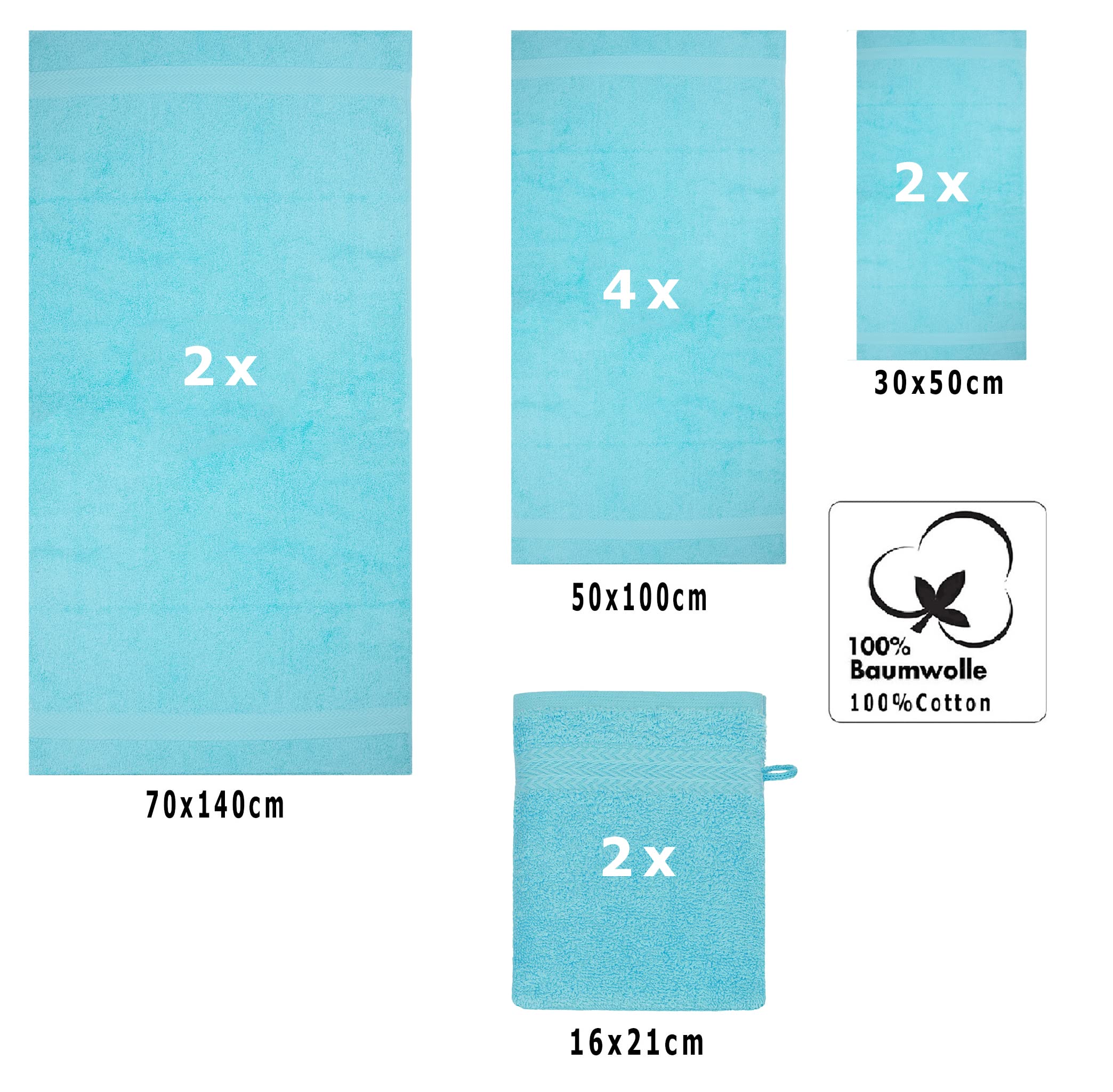 Set 10 Asciugamani Premium 100% Cotone - 2 Doccia, 4 Viso, 2 Mani, 2 Ospiti - Color Turchese E Antracite - Foto 8