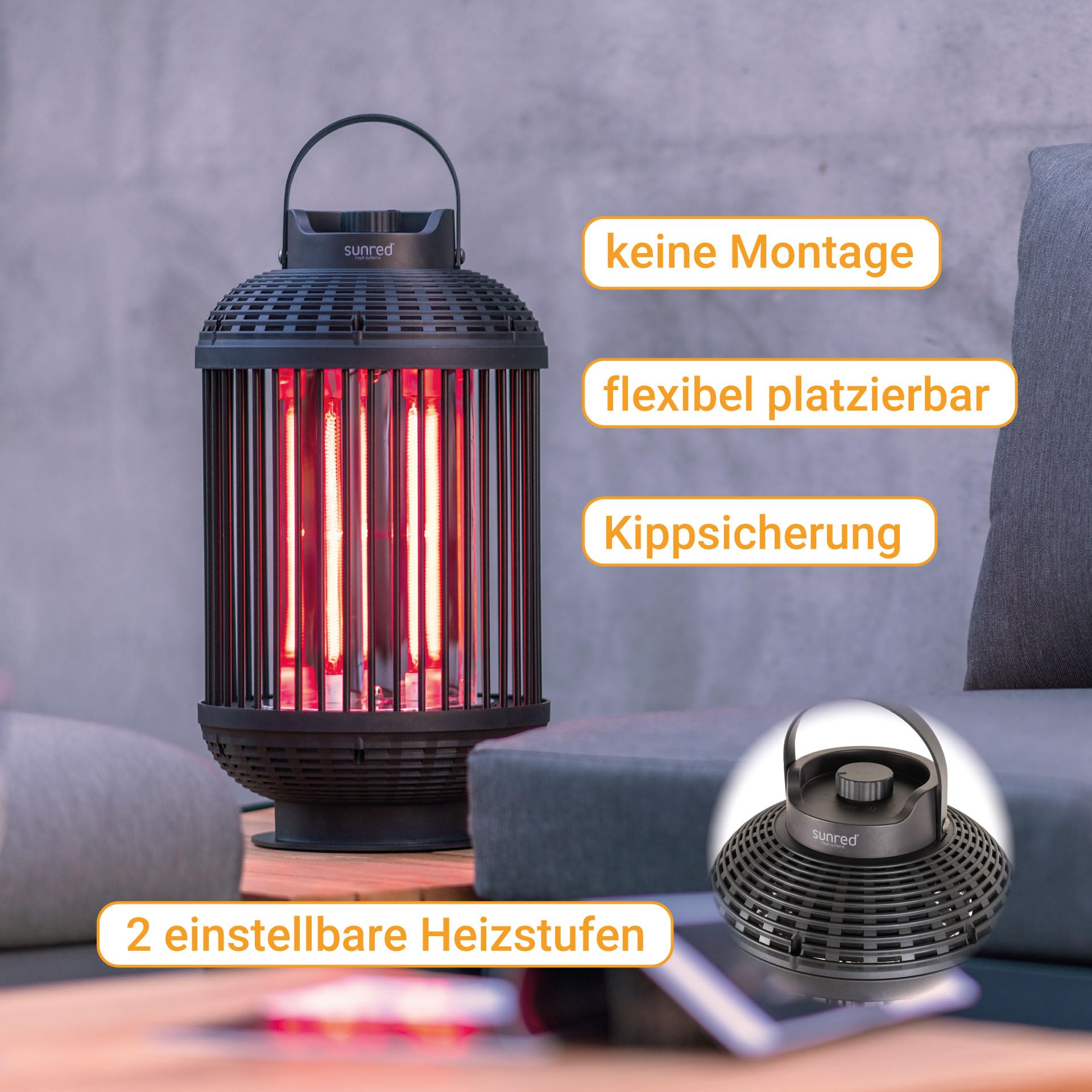 Sunred Grzejnik stołowy Indox, 1200 W, halogenowy, czarny