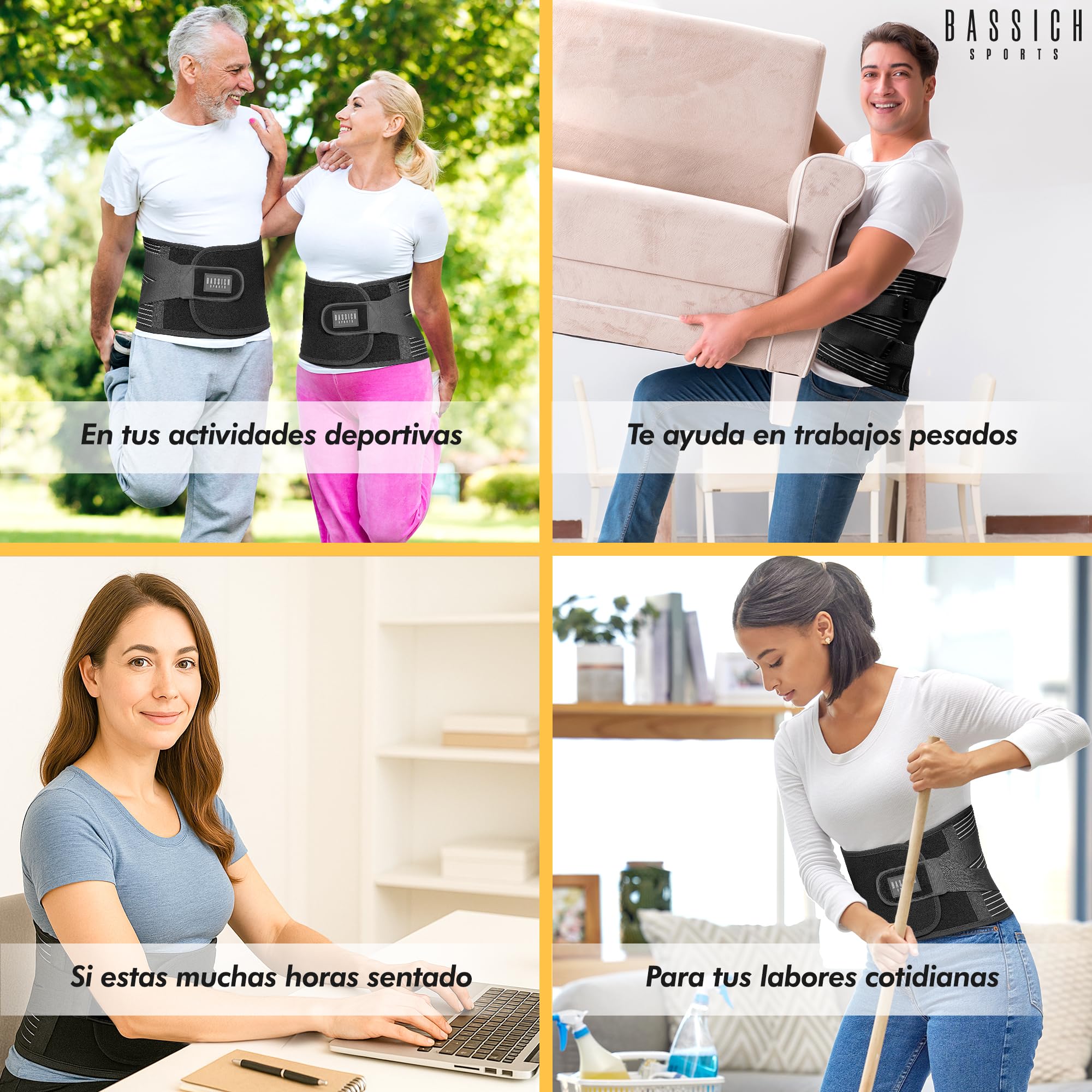 Faja Lumbar Hombre y Mujer para Trabajo y Uso Diario – Soporte Lumbar Ajustable, Cómoda y Resistente | Mayor Anchura en Espalda | Presentación Premium