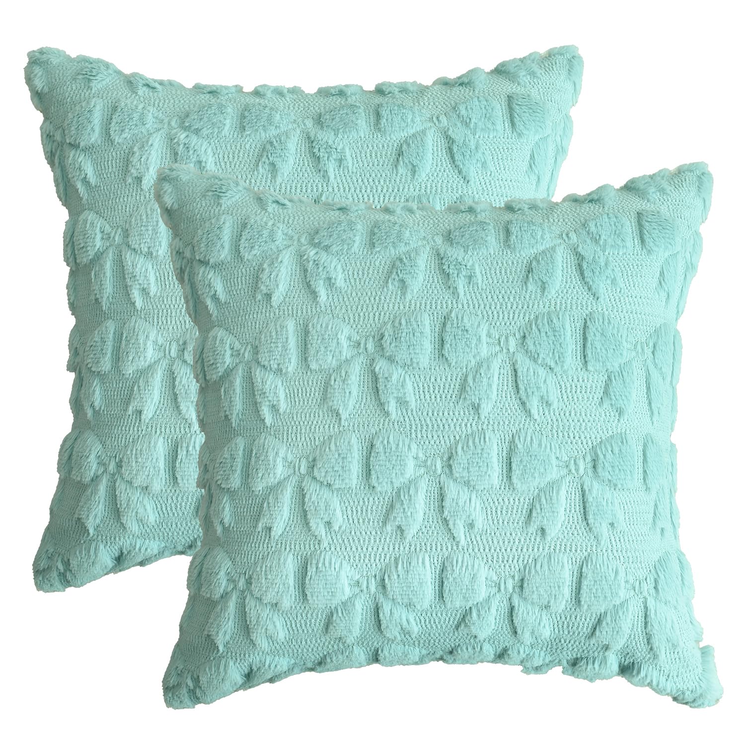 Artoid Mode Blue Bow Bowknot Soft Plush Faux Fur Valentine's Day Cushion Covers Set of 2, 45x45 cm Decorative Pillow Case Cover Sofa Living Room Decor — image 1
