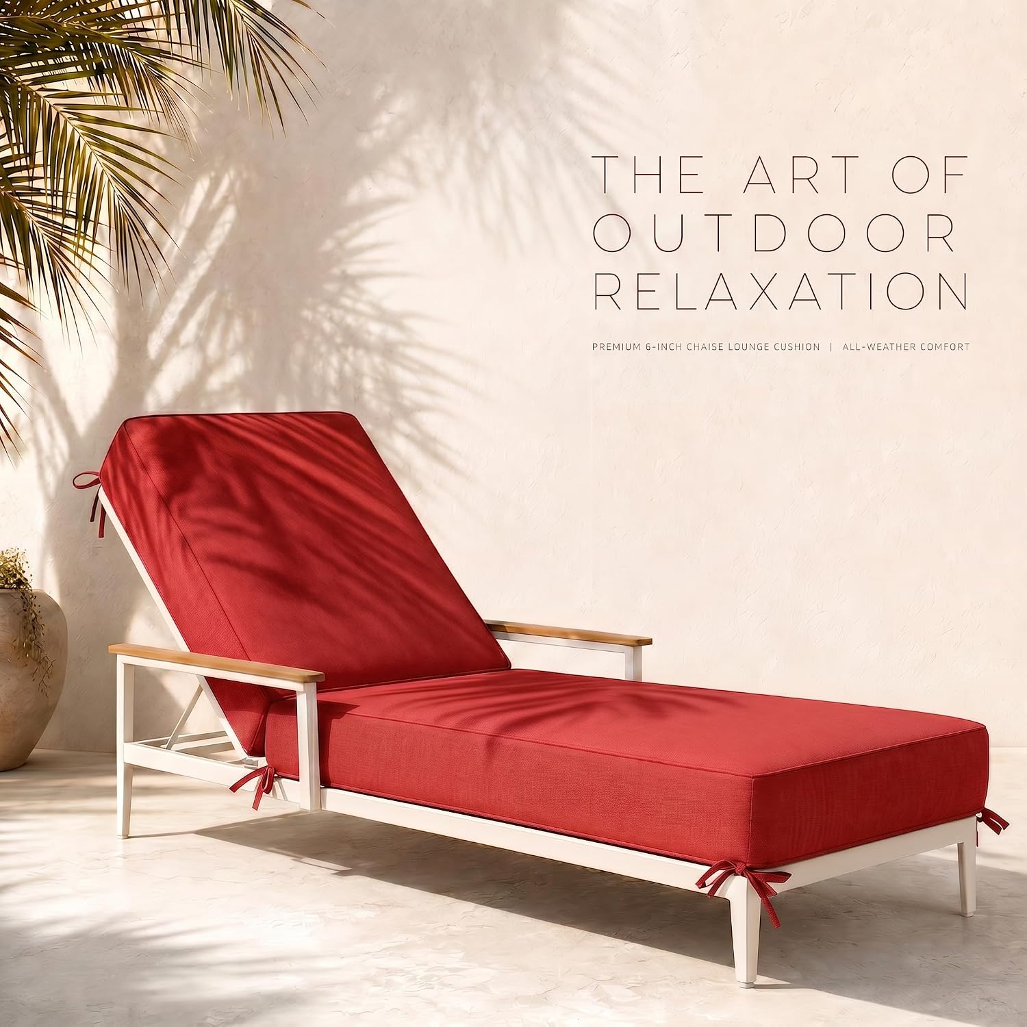 Outdoor Chaise Lounge Cushion Set of 2, Olefin Waterproof & Fade Resistant, Patio Lounge Chair Cushion, Thick Lounger Pad with Removable Cove, 75 x 23 x 6 Inches, Wine Red image 2
