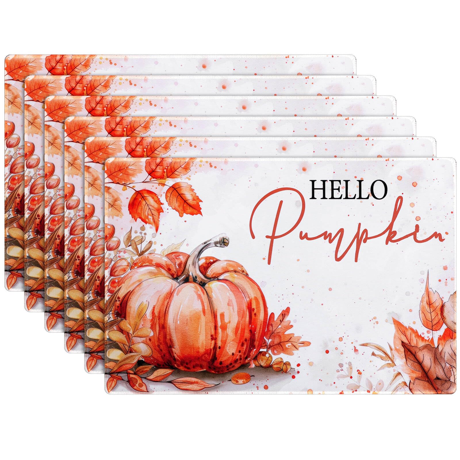 Sets de table d'automne Hello Pumpkin Billbotk lot de 6 pour Thanksgiving