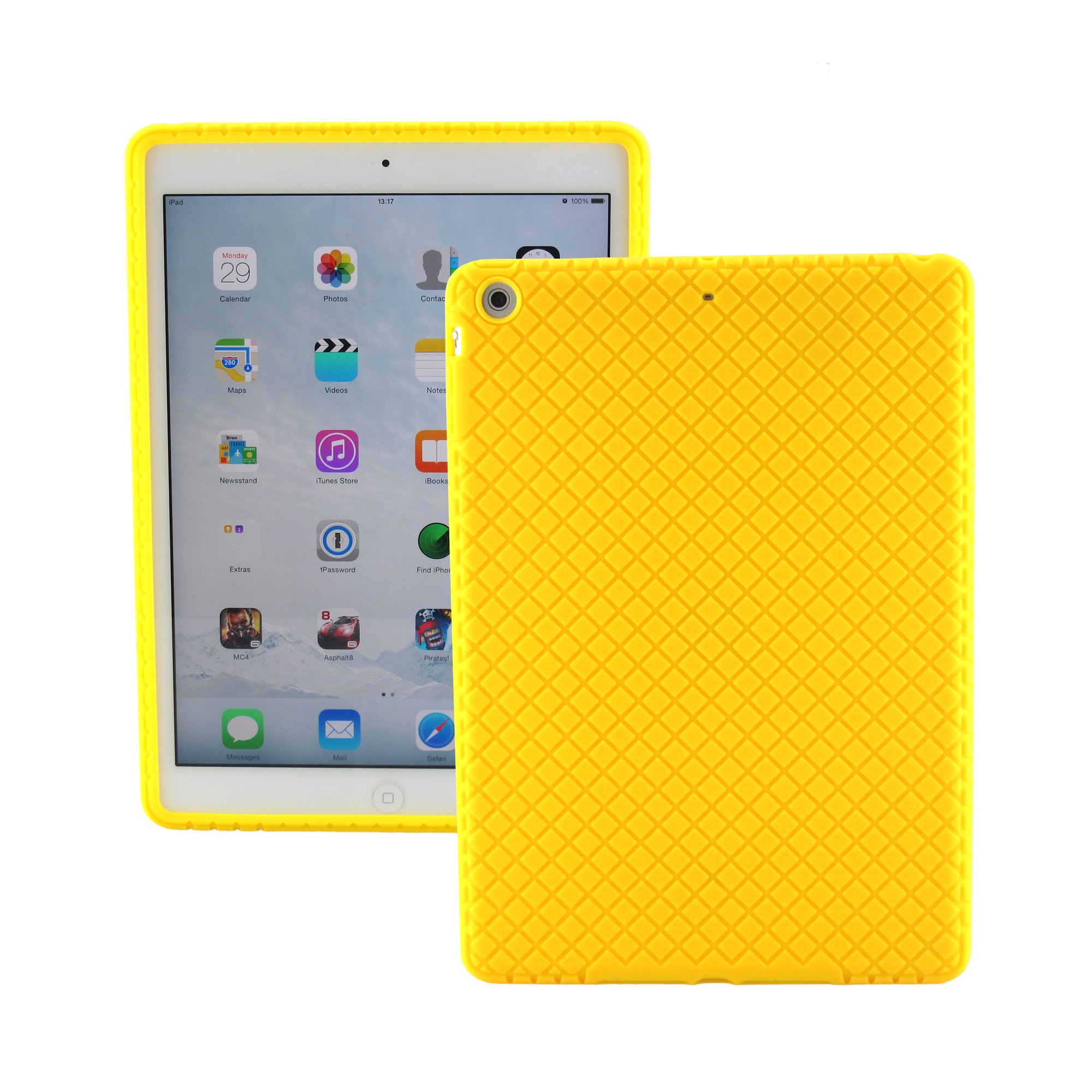 ScintiSpot iPad Air Back Cover Case, Silicone Rubber Protective Skin Soft Gel Bumper for iPad Air 1st Generation (iPad 5), Kids Friendly Drop-proof Shockproof (Yellow)