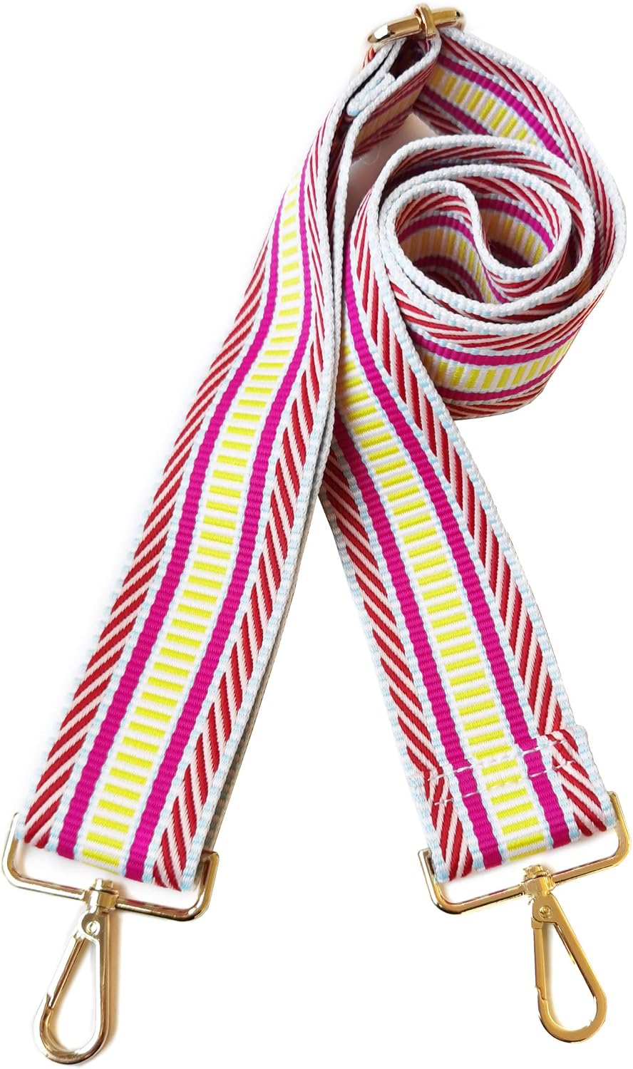 Colorful Shoulder Strap Adjustable Replacement Belt Crossbody Canvas Bag Handbag Wide Long Straps, Yellow-Pink, Width 5CM -Gold Clasp - Image 4