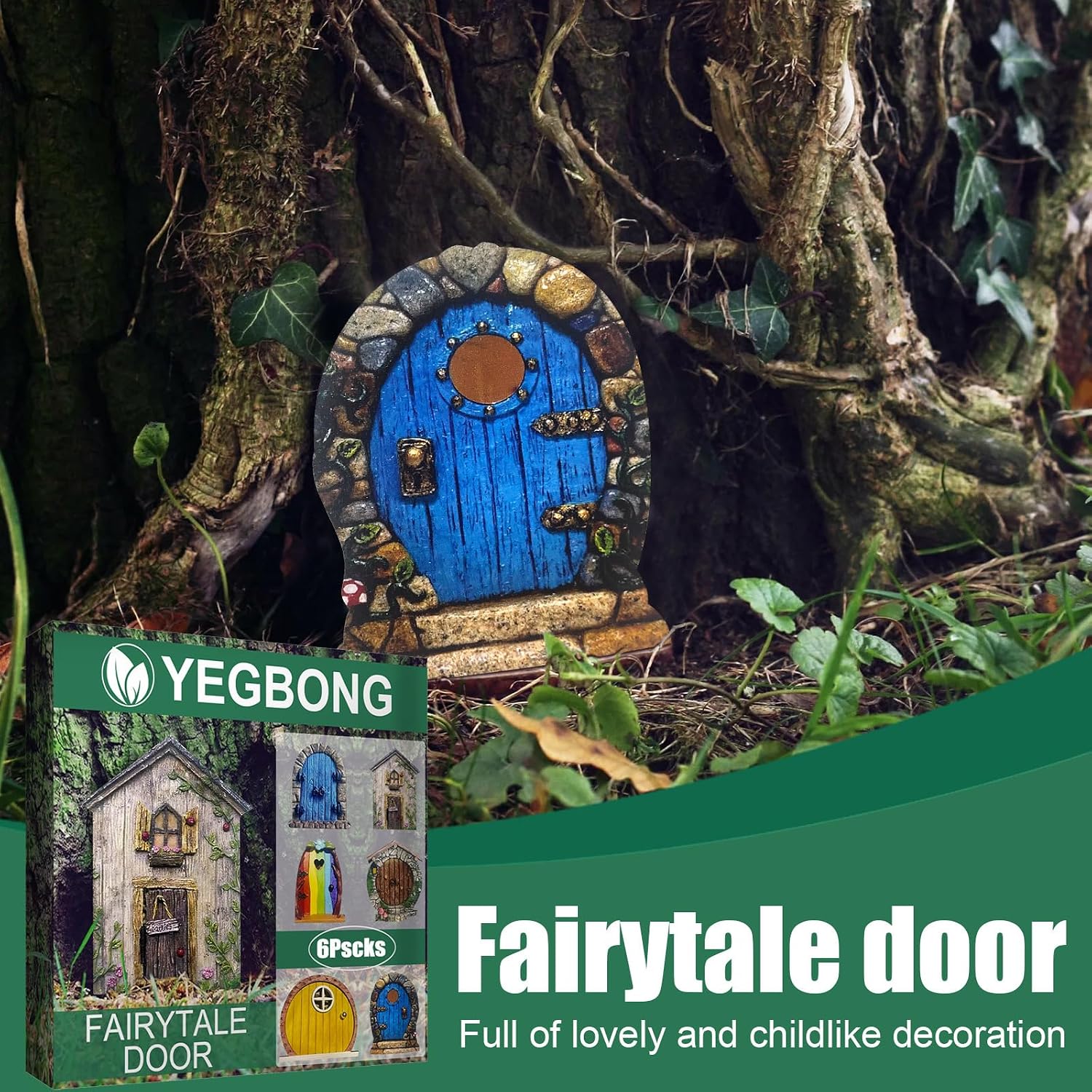Enchanted Fairy Door for Tree Trunks - Weather-Resistant Miniature Garden Decor, 6-Piece Whimsical Outdoor Accessory Kit for Fantasy Enthusiasts(Fairy Tale Style-2)