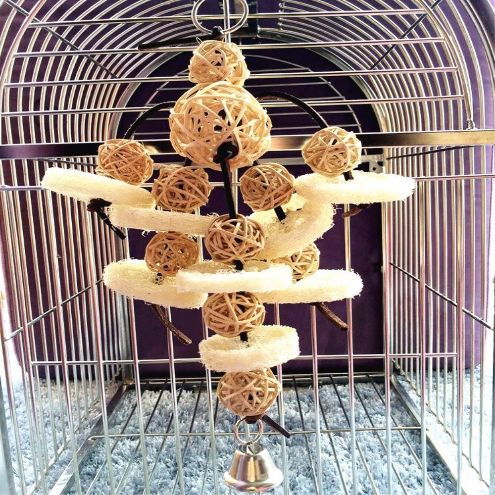 Bird Toys Foraging Star Bird Chew Toy Super Shredder Ball- Will Keep Your Bird Busy for Weeks Foraging for Hidden Treasures Parrot Cage Toys Cages Shredder Cockatiel Conure (1Rattan Chew Ball)