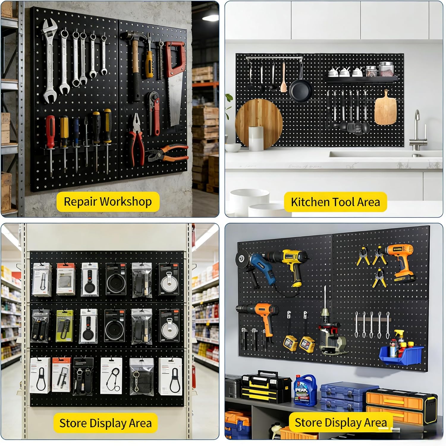 4 PCS Metal Pegboard Panels, 48"X24" Peg Board Wall Organizer with Flexible Layout for Garage Storage, Workshop, Kitchen and Craft Room Tool Organization