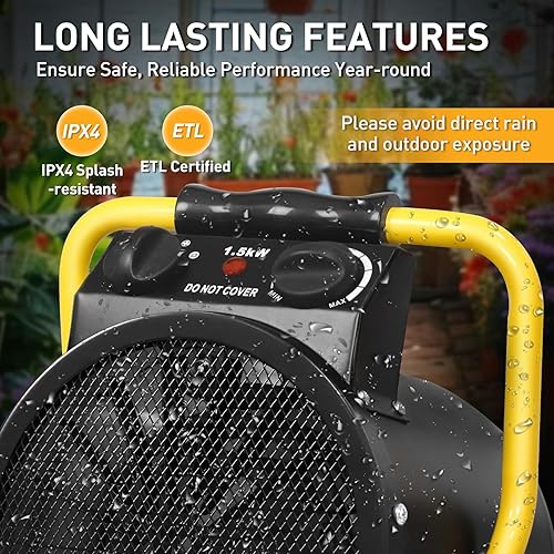 Miniatura 6 de Calentador eléctrico radiante para invernaderos y tiendas de cultivo, calefacción de punto controlado por termostato de 1500 W, resistente a