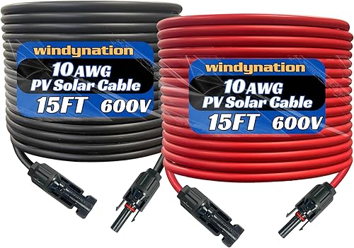 Miniatura 1 de Cable de extensión para panel solar, 1 par negro + rojo, conector MC4 10 o 12 AWG 3, 5, 10, 15, 20, 30, 40, 50, 60, 100 y 150 pies