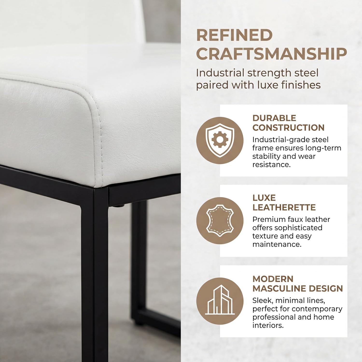 HNY Modern Dining Chairs Set of 2, Upholstered Leather Dining Room Chairs with Ergonomic Back & Metal Frame for Home, Kitchen, Apartment, White