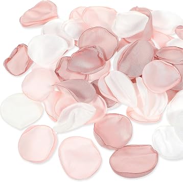 Oruola 200pcs Flower Petals for Flower Girl,Rose Petals for Wedding,Silk Pink Rose Petals and White Flower Petals for Wedding Bridal Shower Decor Aisle Scatter Dinner Table Party Decor,3 Color