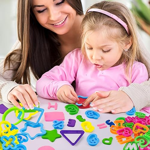 Miniatura 7 de Playdough Tools 47 piezas de accesorios de masa de juego con letras de masa de juego, números del alfabeto, símbolos, formas cortadores, juguetes de