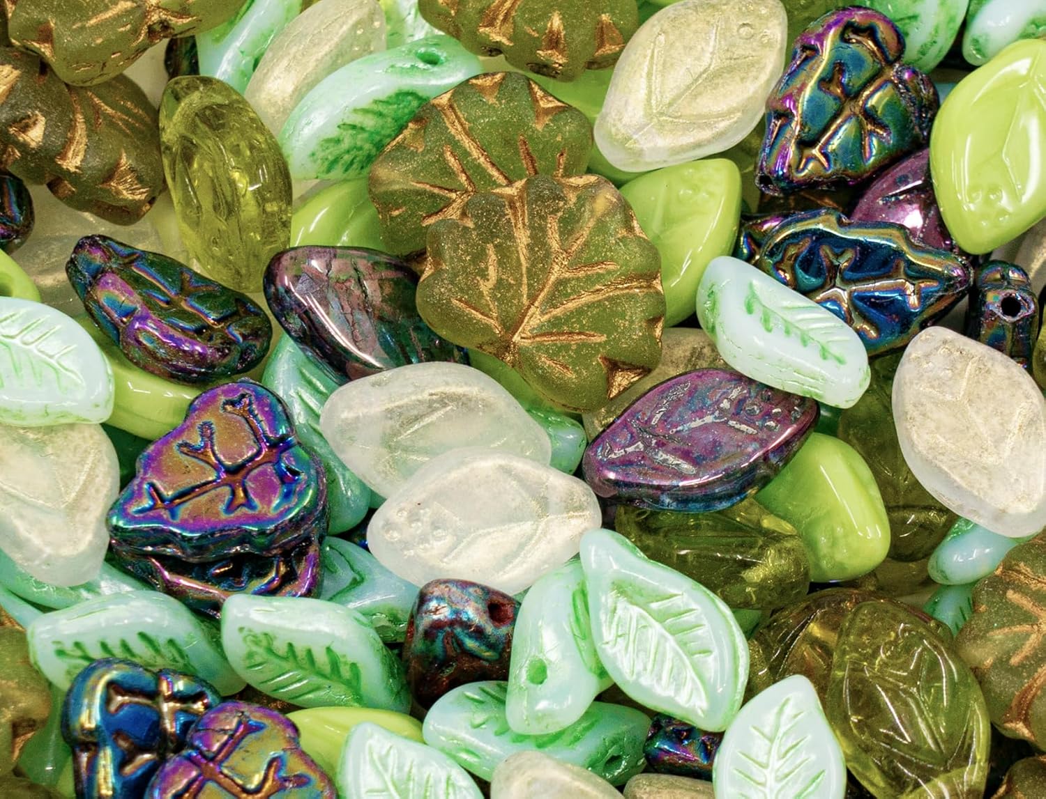 1.4oz (40g) Summer Mix of Small Czech Glass Leaf Beads, Hand Made Set Kit, Leaves 01 - Image 3