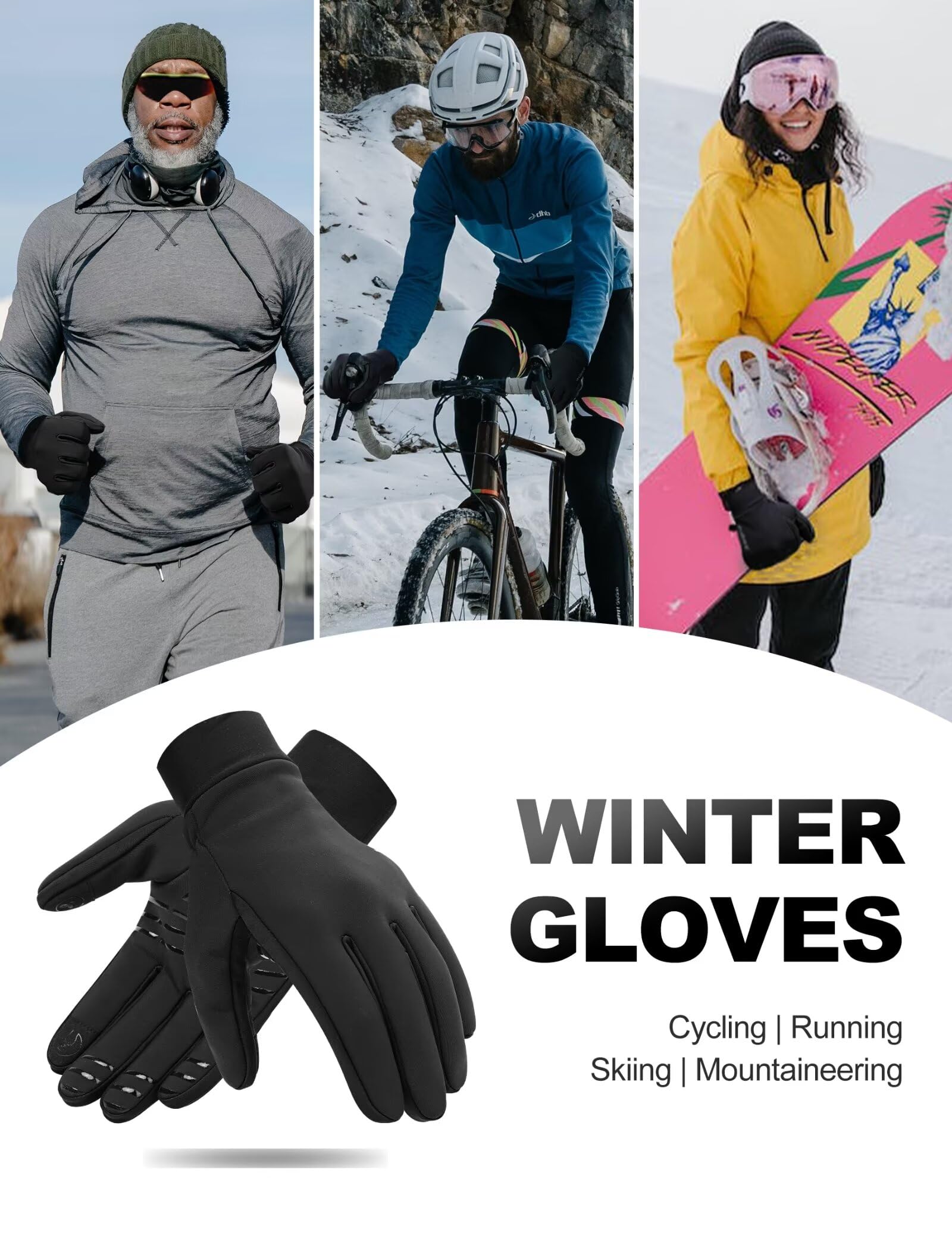 INBIKE Guantes de invierno para mujeres y hombres, guantes cálidos para pantalla táctil, resistentes al viento, resistentes al agua, forro térmico, antideslizantes y aislados