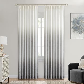 Central Park Ombre Pinch Pleated Semi Sheer Curtains Rayon Blend Window Drape Gradient Print Treatment Sets for Living Room Bedroom, 40"x90"x2, Cream White to Gray