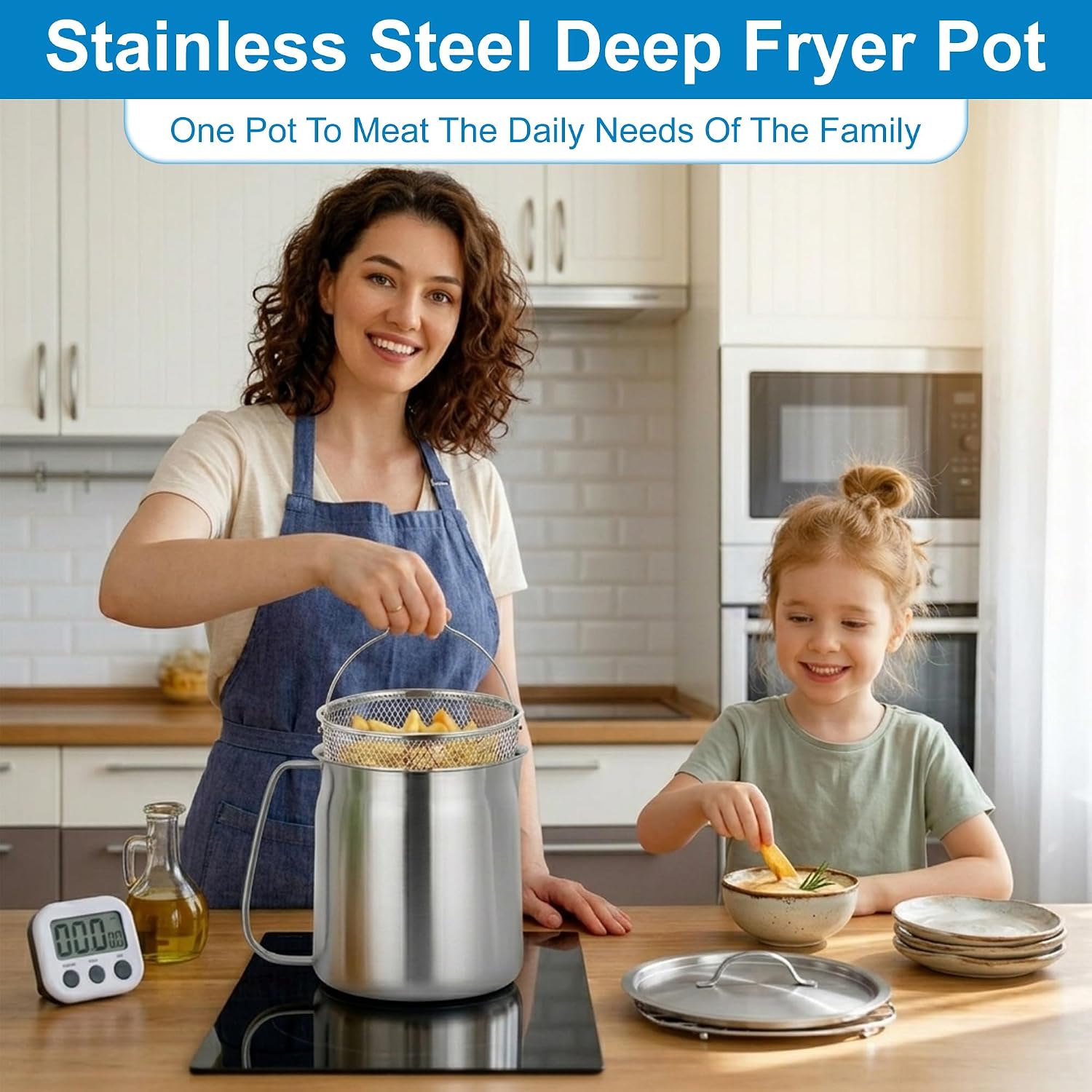 68oz Stainless Steel Oil Filter Pot with Deep Fryer Basket & Oil Strainer, 304 Food Grade Deep Fryer, Bacon Grease Saver Container for Kitchen Cooking & Camping Japanese Tempura Fryer Pot (2L)
