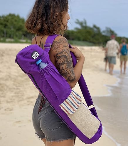 Miniatura 2 de DharmaObjects Bolsa para esterilla de yoga, 100% algodón orgánico, cáñamo y ecológico, bolsillos de almacenamiento multifuncionales, comercio justo