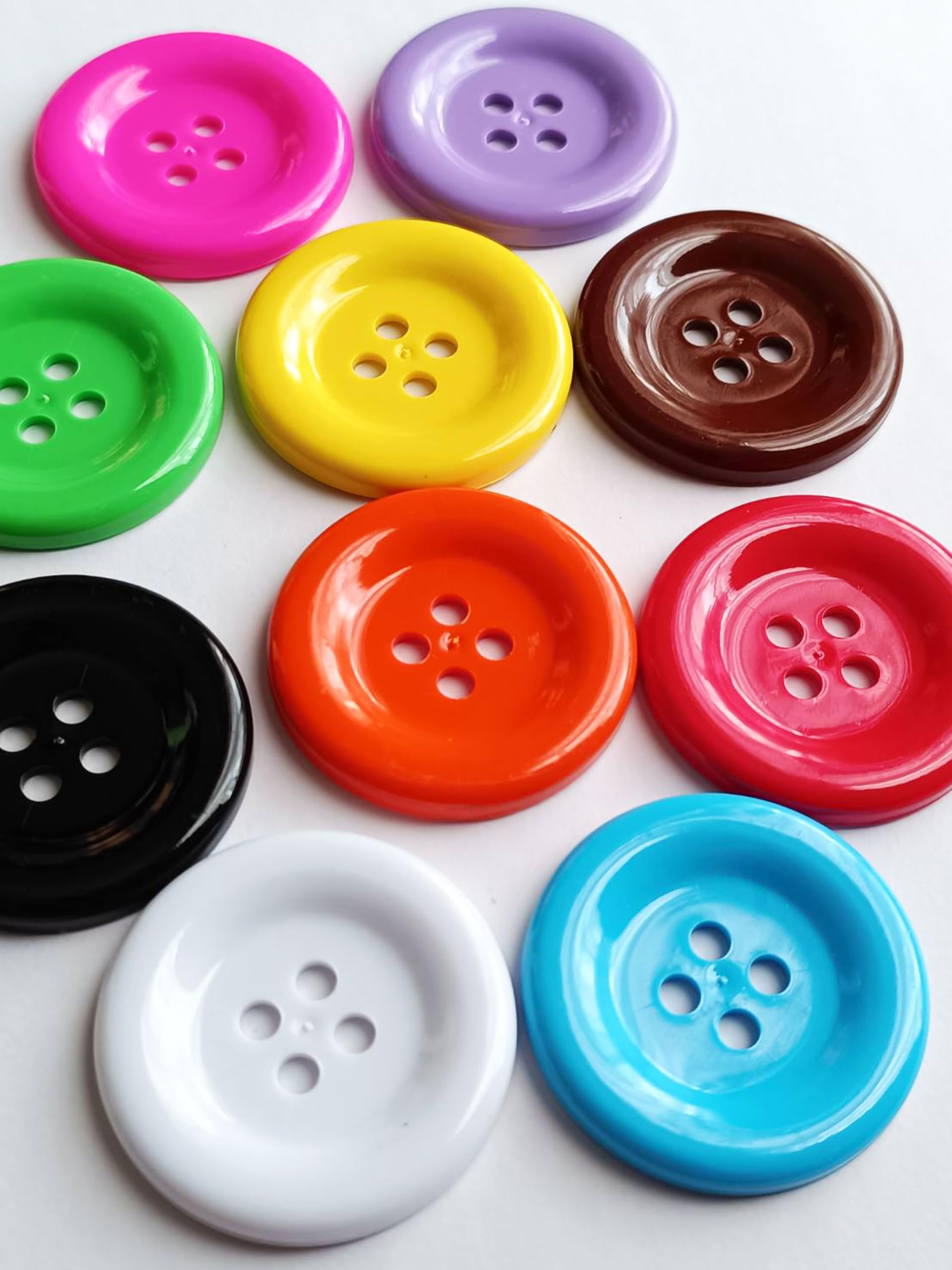 Kawaii Easy Crafting - 10pcs Jumbo Round Plastic Button 2inch, 4-Holes, Mixed Assorted Colors - Ideal for DIY Sewing, Garment, Scrapbooking, Clothing & Handmade Cosplay and Unique Gifts