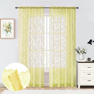 Urban Lotus Yellow Lace Sheer Curtains for Bedroom Living-Room 84