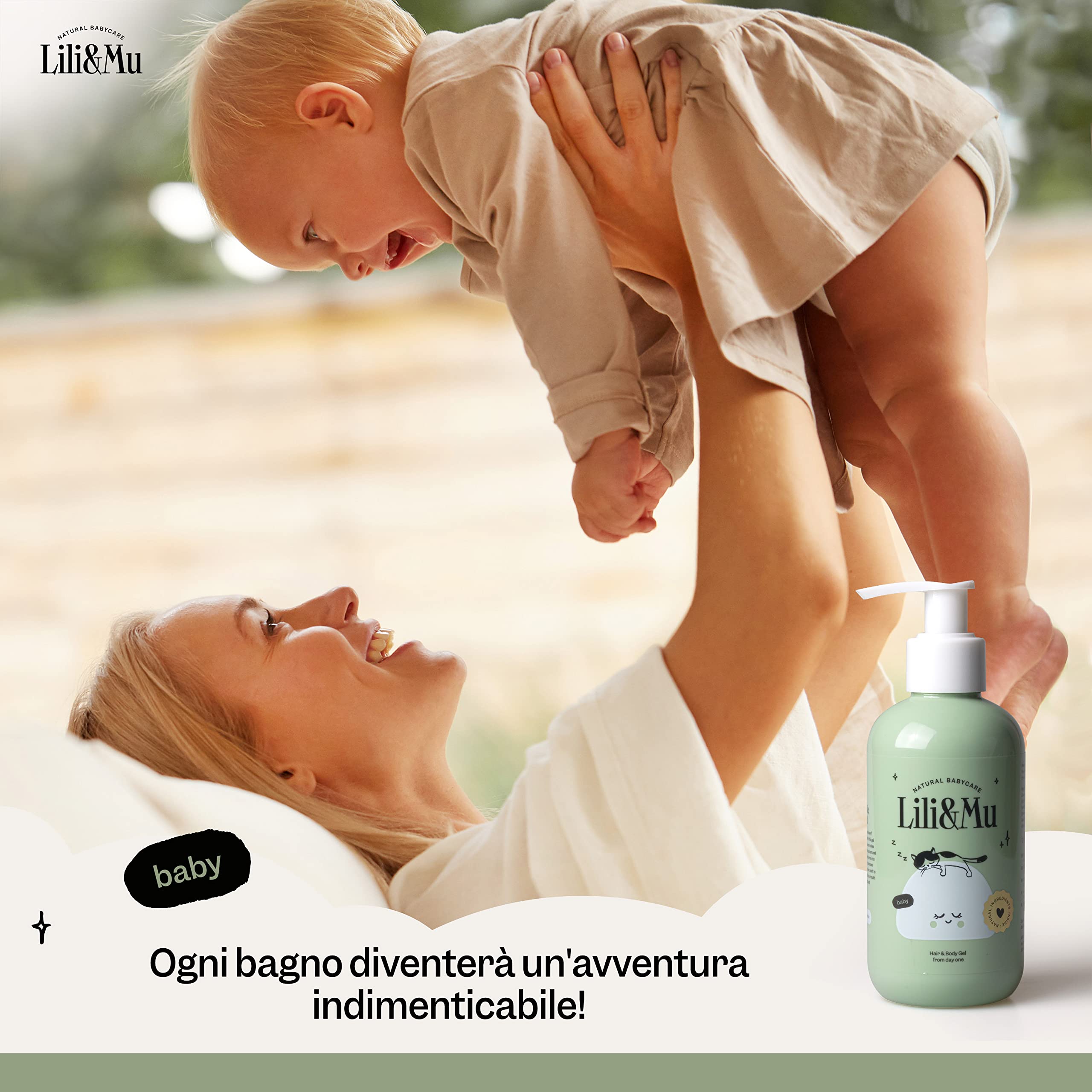 Lili&Mu - Crema idratante + Olio naturale per la cura + Crema allo zinco + Shampoo e gel doccia - Lozione cosmetica naturale per la cura dei bambini