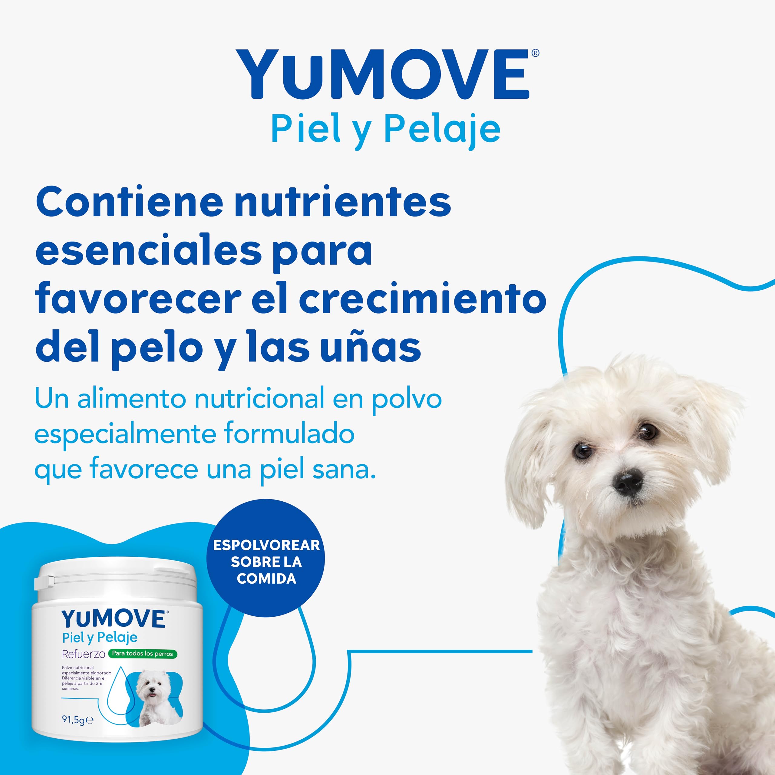Yumove Piel Y Pelaje para Perros, 180 Dosis Uñas & Cuidado Cutáneo Diario | Zinc, Biotina, Vitaminas A Y C, Favorece Una Piel Y Un Pelaje Saludables, Espolvorear Sobre La Comida, Ingredientes Naturales