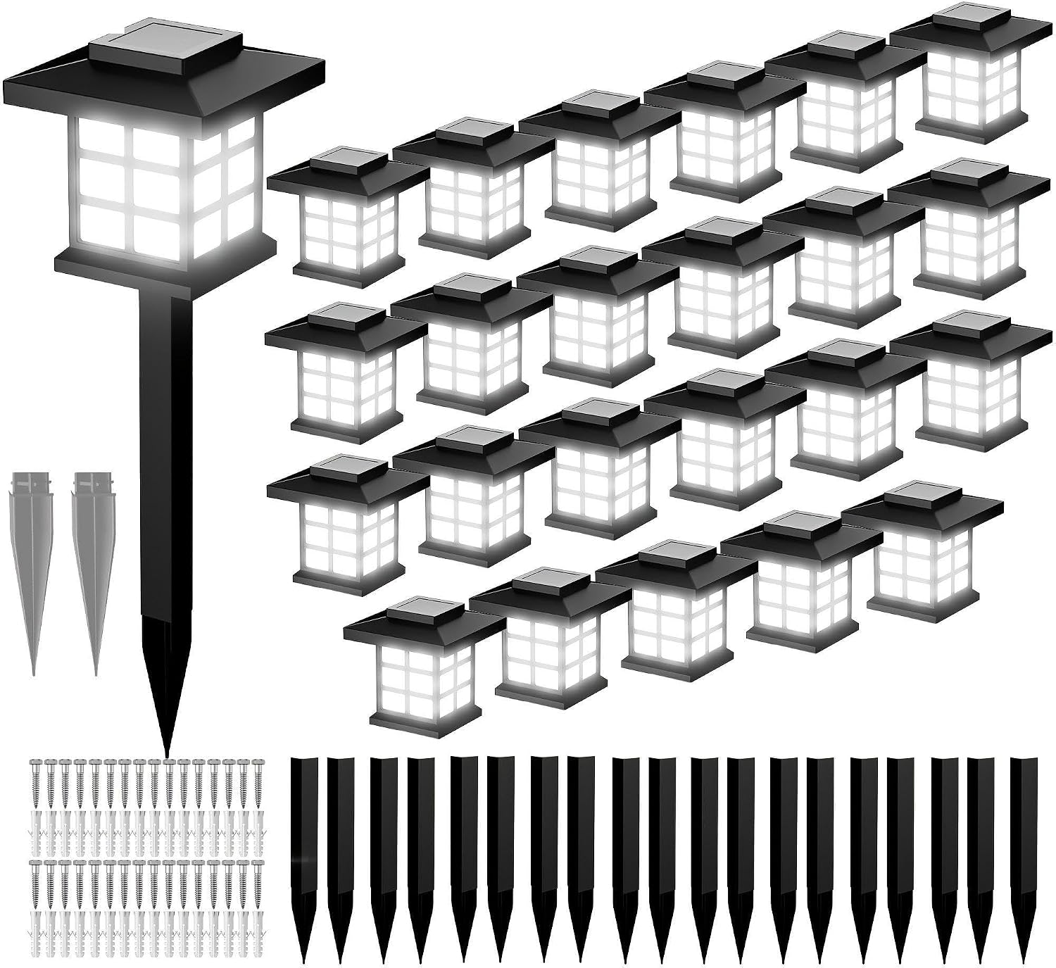 24/12/6 pcs of 6pcs of Outdoor Warm Light Solar-Charged Outdoor Landscape Garden Lights, Outdoor Solar Lights, Suitable for Paths, Courtyards and Decks. (24PCS White Lights)