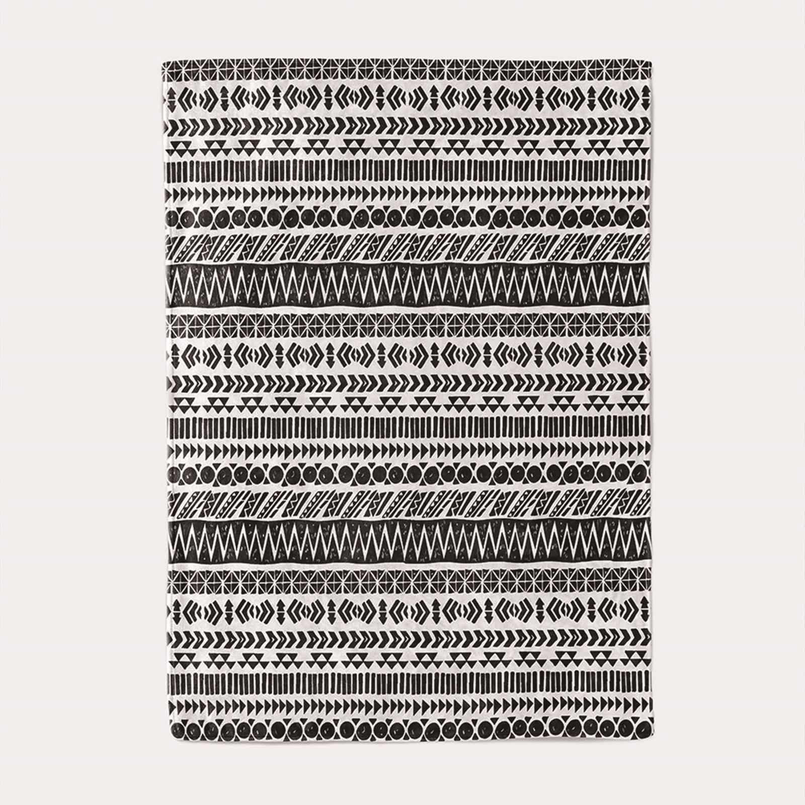 Daesar Kocyki polarowe Queen koc flanelowy łóżko etniczny czarno-biały geometryczny wzór koc na zewnątrz biały czarny, 182 x 233 cm