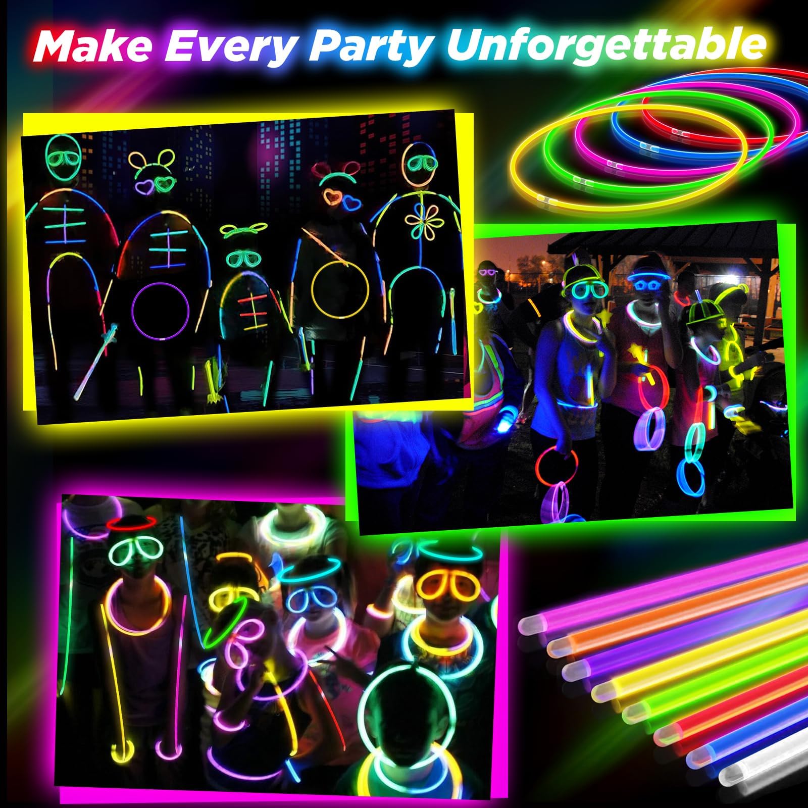 200 bastoncini luminosi, 55,9 cm, per feste di Halloween, per bambini con durata di 9 ore, collana e braccialetto con 200 connettori