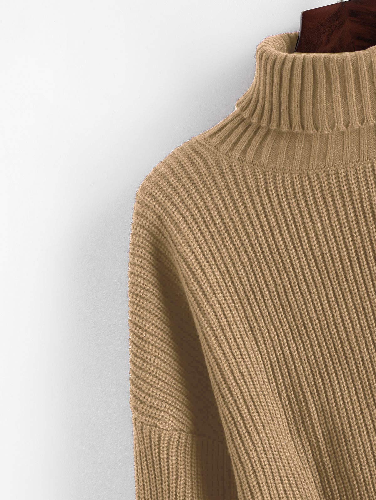 ZAFUL Strick Pullover Damen Rollkragen Cropped Elegant Langarm Drop Shoulder Kurzer Pulli Sweater for Herbst Winter