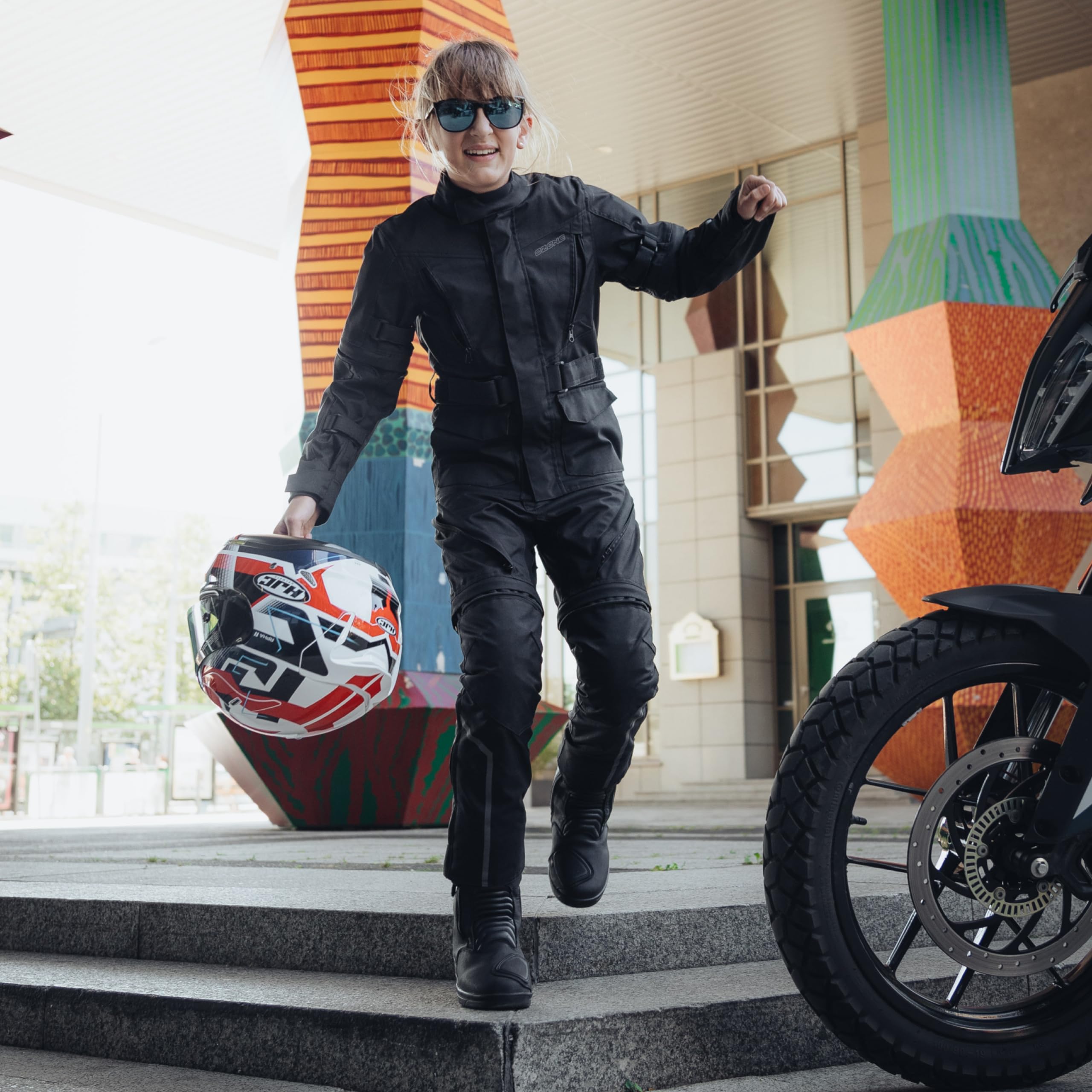 OZONE MOTO Union Junior Pantalon de Moto Enfant | Textiles | Protecteurs de Genou Niveau 1 | Membrane Intégrée | Possibilité d'extension de Jambe | 2 Canaux de Ventilation | 3 Tailles