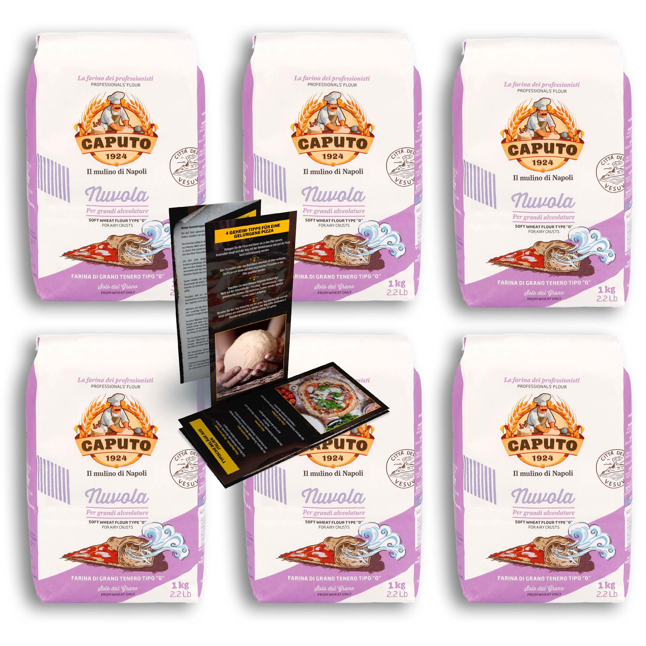 DELICRET - 6x1kg Caputo Nuvola + Original Pizzarezept und Tipps | Gehzeiten bis 2-48h | Pizzamehl Typ 0 | Pizza Mehl