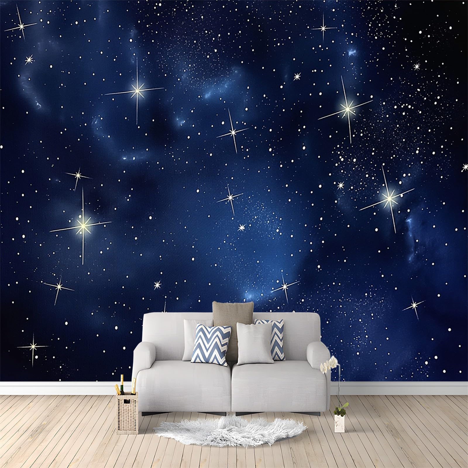 3D Vliestapete Holzoptik Mit Seesternen 300x210cm - Meer Blau Motivtapete Für Kinderzimmer & Wohnzimmer