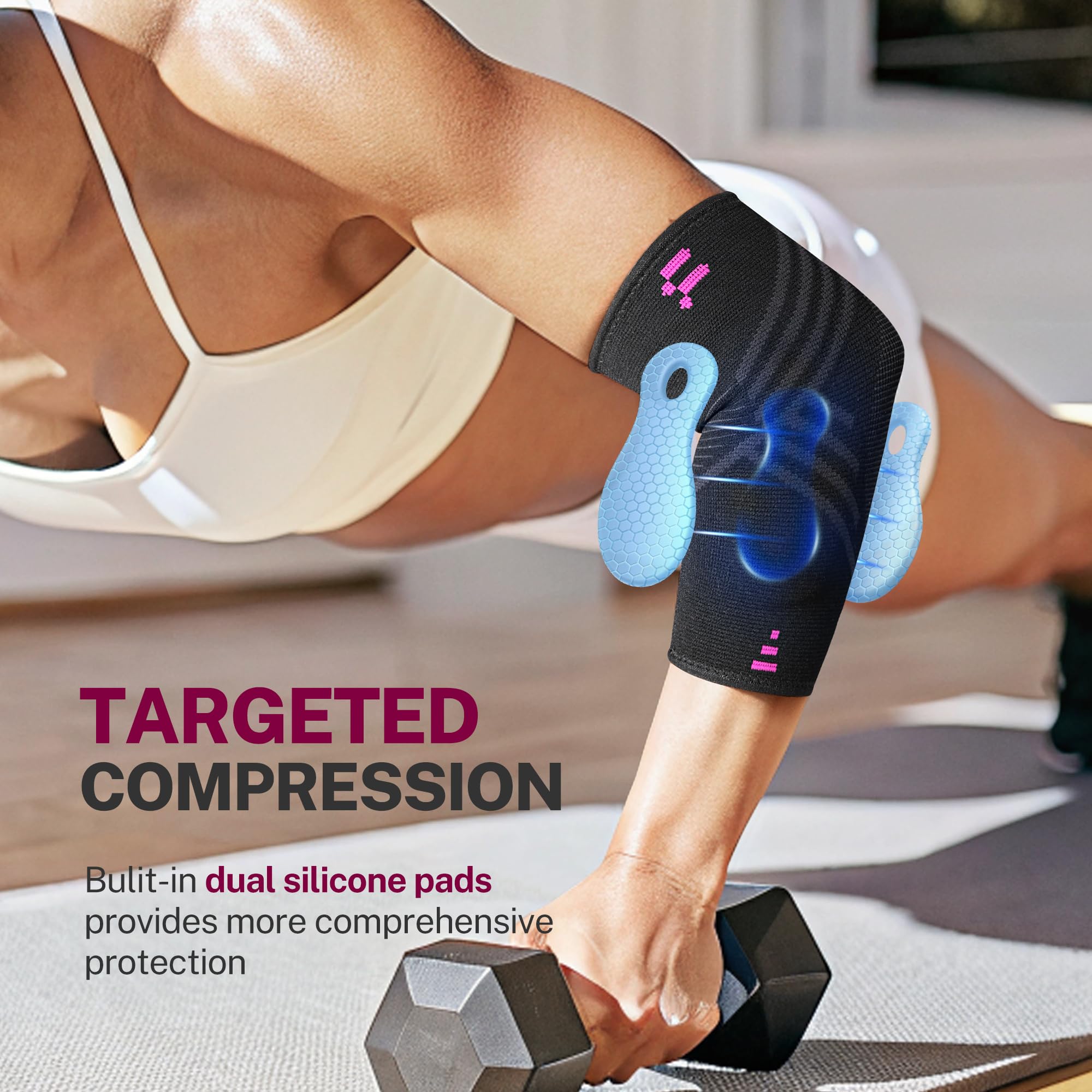 Fitomo Tutore Epicondilite Gomito, Gomitiera per Epicondilite del Tennista e Golfista con 2 Cuscinetti di Compressione, per Alleviare il Dolore della Tendinite -1 Unità